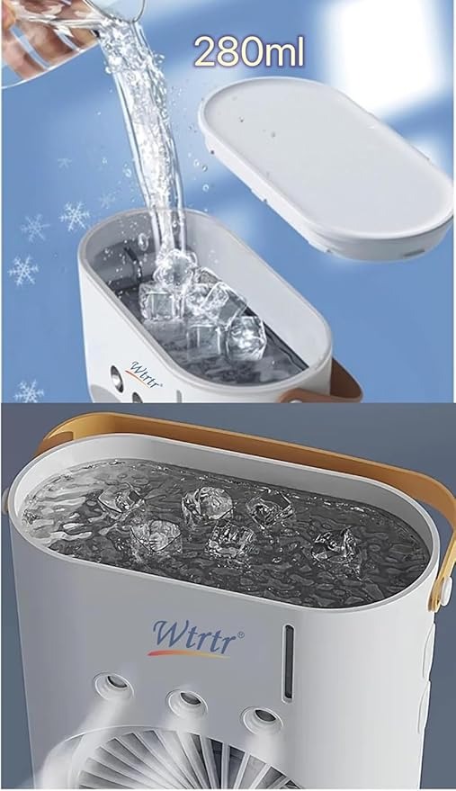 Portable AC For Home - Mini Portable AC Small Air Cooler For Room Cooling Double Ended Mist Fan With Water Spray| RECHARGEABLE| 280ML TANK| 1/2/3 H TIMER| 3 WIND SPEEDS| 3 SPRAY MODE|7 LED - Image 5