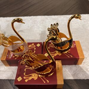 Coffee Dessert Spoon Set, Swan Base Holder with 6pcs Ice Cream Spoons Teaspoons