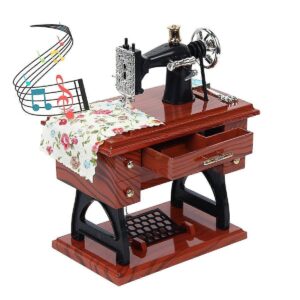 Artyea Vintage Mini Sewing Machine Style Plastic Music Box Table Desk Decoration Toy Gift for Kid Children, brown
