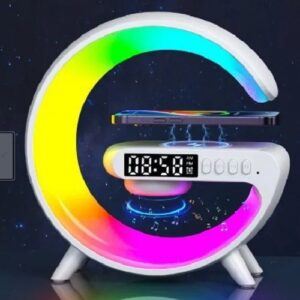 Wireless Charger Atmosphere Lamp, Bluetooth Speaker Wireless Charger with Desk Lamp Bedside Night Light Portable Small Mini Speaker, App Control, Ideal Choice for Friends (White)