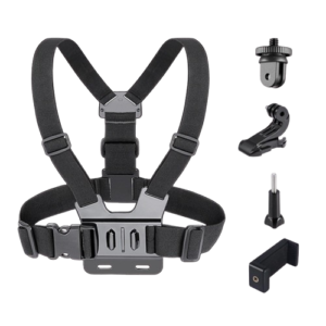 Chest mount phone holder for mobile smartphones and action cameras