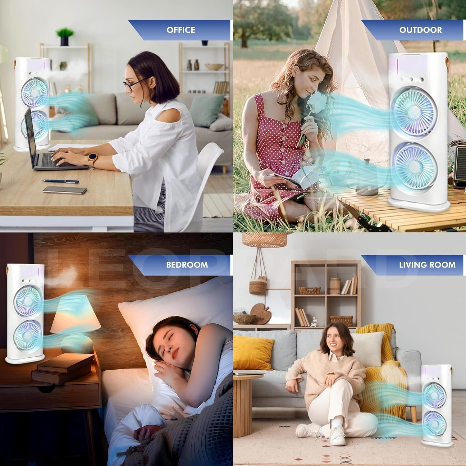 Portable AC For Home - Mini Portable AC Small Air Cooler For Room Cooling Double Ended Mist Fan With Water Spray| RECHARGEABLE| 280ML TANK| 1/2/3 H TIMER| 3 WIND SPEEDS| 3 SPRAY MODE|7 LED - Image 2