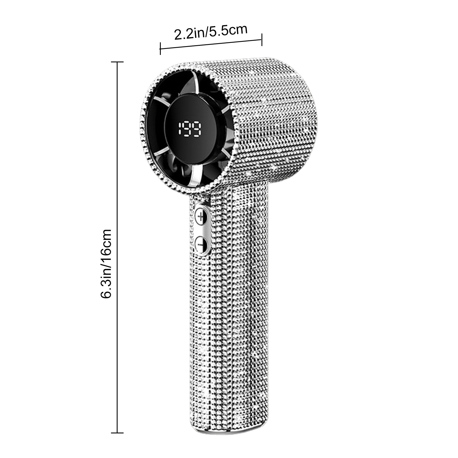 Helloworld Diamond Patent Rhine stone Handheld Fan LCD Display 199 Speed Adjustable USB Rechargeable - Image 4