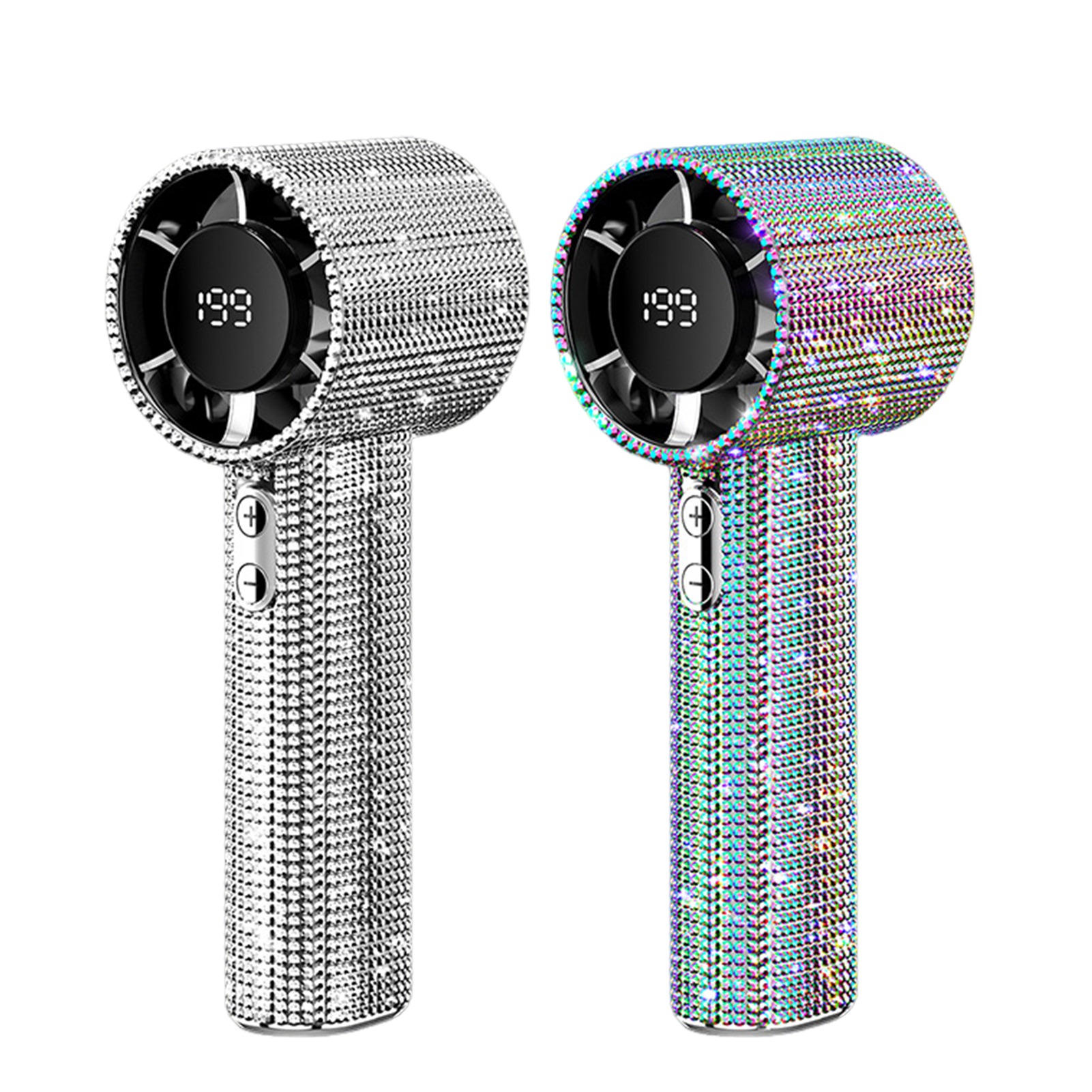 Helloworld Diamond Patent Rhine stone Handheld Fan LCD Display 199 Speed Adjustable USB Rechargeable - Image 5