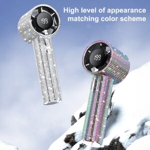 Helloworld Diamond Patent Rhine stone Handheld Fan LCD Display 199 Speed Adjustable USB Rechargeable